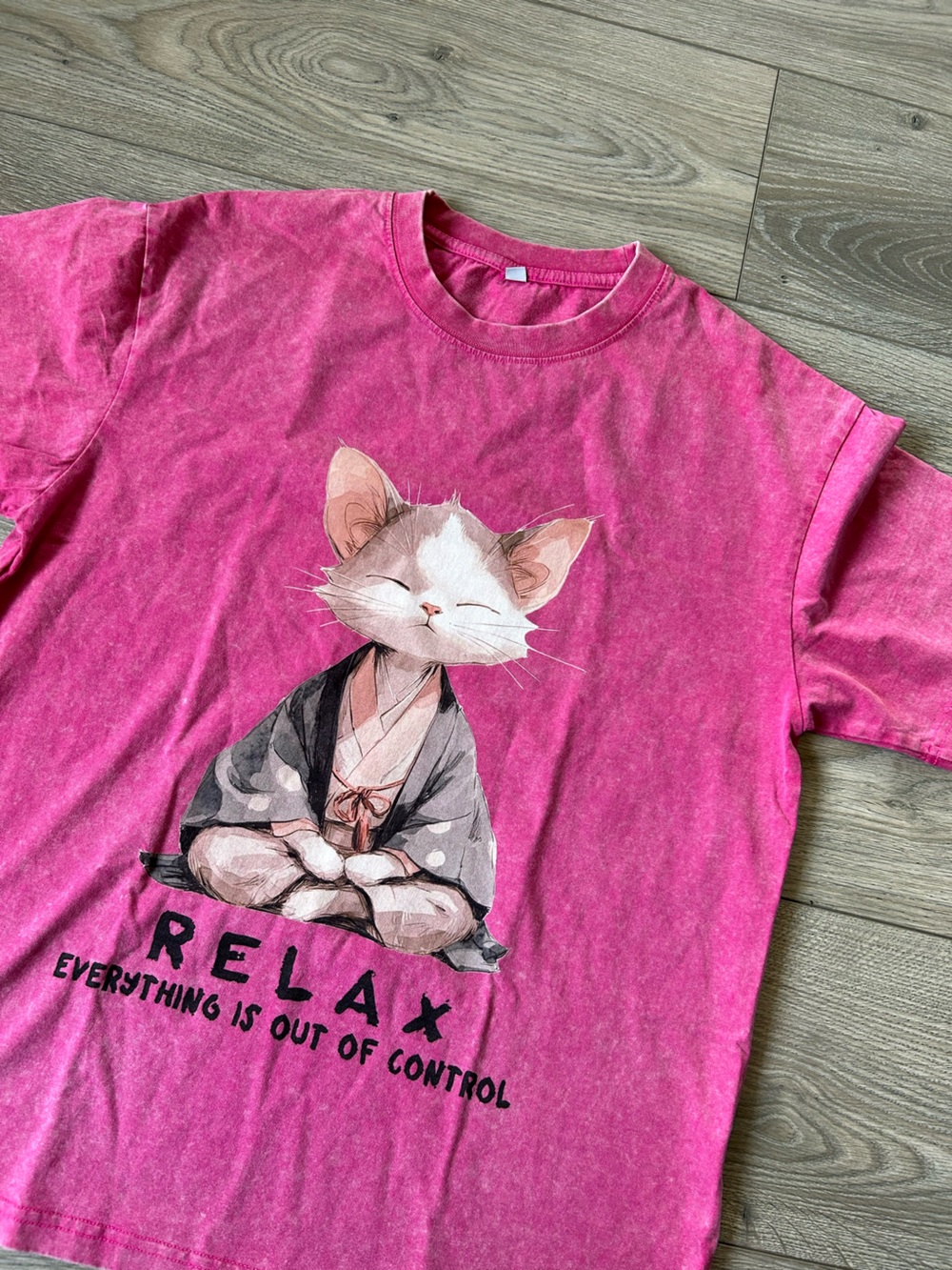 Cat Yoga Zen Relax Graphic Pink T-Shirt Oversized